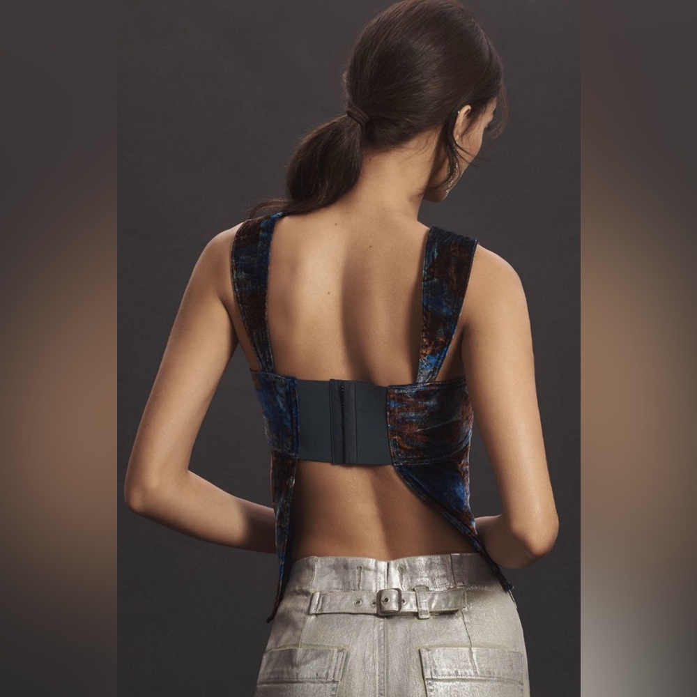 Pilcro Anthropologie velvet flyaway tank top blue and brown textured blouse - Picture 3 of 6